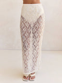Elegant Off-Shoulder Strap A-Line Top Sheer Sequin Lace High-Waist Maxi Skirt Set