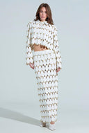Exquisite Cut-Out Studded PU Cropped Cardigan Top