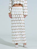 Exquisite Cut-Out Studded PU Cropped Cardigan Top And Maxi Skirt Set