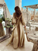 Bohemian Lantern Sleeve Tie-Front Top And High-Waisted Skirt Set