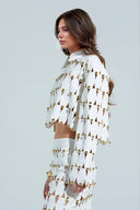 Exquisite Cut-Out Studded PU Cropped Cardigan Top
