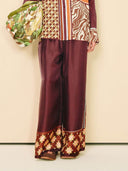 Unique Paisley Color-Block Satin Elastic Waist Wide-Leg Pants
