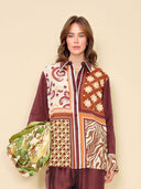 Unique Paisley Color-Block Satin Elastic Waist Wide-Leg Pants