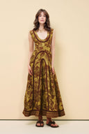 Delicate Printed Cut-Out Patchwork Knit Maxi Dress