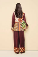 Unique Paisley Color-Block Satin Elastic Waist Wide-Leg Pants