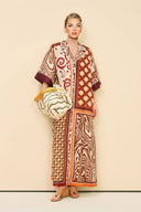 Unique Color-Block Print Side Pocket Loose Maxi Shirtdress