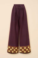 Unique Paisley Color-Block Satin Elastic Waist Wide-Leg Pants