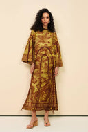 Retro Print Woven Tassel Loose Midi Dress