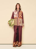 Unique Paisley Color-Block Satin Elastic Waist Wide-Leg Pants
