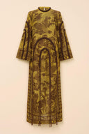 Retro Print Woven Tassel Loose Midi Dress