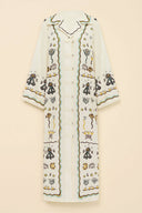 Modern Print Button-Front Tie-Waist Loose Maxi Shirtdress