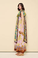 Modern One-Shoulder Printed Satin Bow Maxi Dress