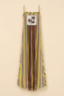Retro Striped Palm Tree Print Spaghetti Strap Slit Maxi Dress