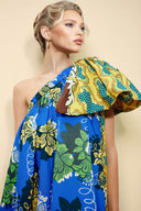 Delicate Printed Bow One-Shoulder Mini Dress
