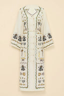 Modern Print Button-Front Tie-Waist Loose Maxi Shirtdress