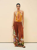 Delicate Ruffle Printed Ruched Adjustable Straps Camisole Top