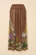 Delicate Ruffle Printed Drawstring Slit Wide-Leg Pants