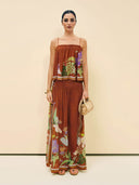 Delicate Ruffle Printed Ruched Adjustable Straps Camisole Top