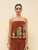 Delicate Ruffle Printed Ruched Adjustable Straps Camisole Top