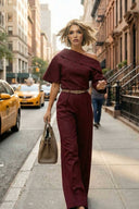 Slant Shoulder High-waisted Jumpsuit