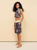 Unique Printed Bandeau Top And Drawstring Shorts Set
