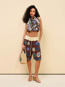 Unique Printed Bandeau Top And Drawstring Shorts Set
