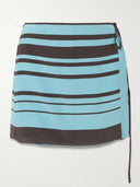 Fashion Striped Print Backless Vest Top And Mini Wrap Skirt Set