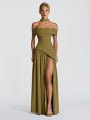 Elegant Off-Shoulder Asymmetric Chiffon Maxi Dress