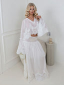 Elegant Lace Patchwork Top & High-Waist Smocked Maxi Skirt Set