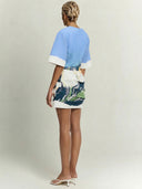 Elegant Short Sleeve Abstract Floral Print Mini Dress