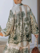 Casual Palm Leaf Print Loose Shirt And Wide-Leg Pants Set