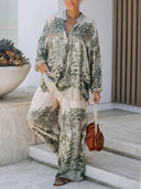 Casual Palm Leaf Print Loose-fitting Shirt