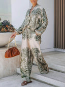 Casual Palm Leaf Print Loose-fitting Shirt