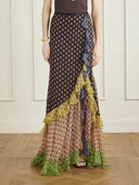 Delicate Ruffled Tiered Printed Chiffon Maxi Skirt