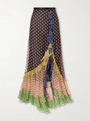 Delicate Ruffled Tiered Printed Chiffon Maxi Skirt