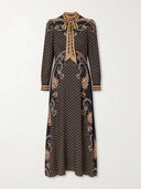 Modern Unique Bow Print Satin Maxi Dress