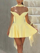 Elegant Low Cut V Neck Halter Mini Dress