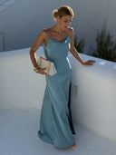 Sexy Elegant Satin Side High Slit Maxi Dress