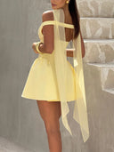 Elegant Low Cut V Neck Halter Mini Dress