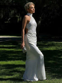 Elegant Satin Backless Ruched Bodycon Maxi Dress