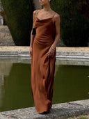 Sexy Elegant Satin Side High Slit Maxi Dress