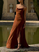 Sexy Elegant Satin Side High Slit Maxi Dress