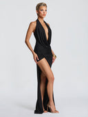Sexy Sleeveless Ruched High-Slit Maxi Dress