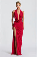 Sexy Sleeveless Ruched High-Slit Maxi Dress