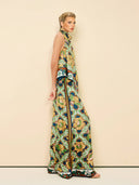 Modern Satin Asymmetric Print Backless Camisole And Pocket Wide-Leg Pants Set