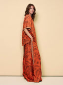 Unique Animal Print Satin Back-Slit Tie Shirt And Elastic-Waist Pocket Wide-Leg Pants Set