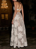 Exquisite Floral Lace Applique Bandeau Top and High-Waisted A-Line Maxi Skirt Set