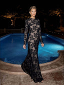Elegant Sheer Long Sleeve Sequin Maxi Dress