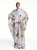 Exquisite Watercolor Floral Print Draped Chiffon Maxi Dress