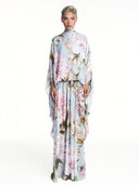 Exquisite Watercolor Floral Print Draped Chiffon Maxi Dress